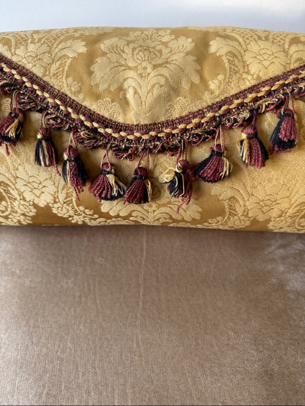 Bundle of 2 Gold Damask Bolster Tassel & Cream with gold accents Pillows - Picture 9 of 9